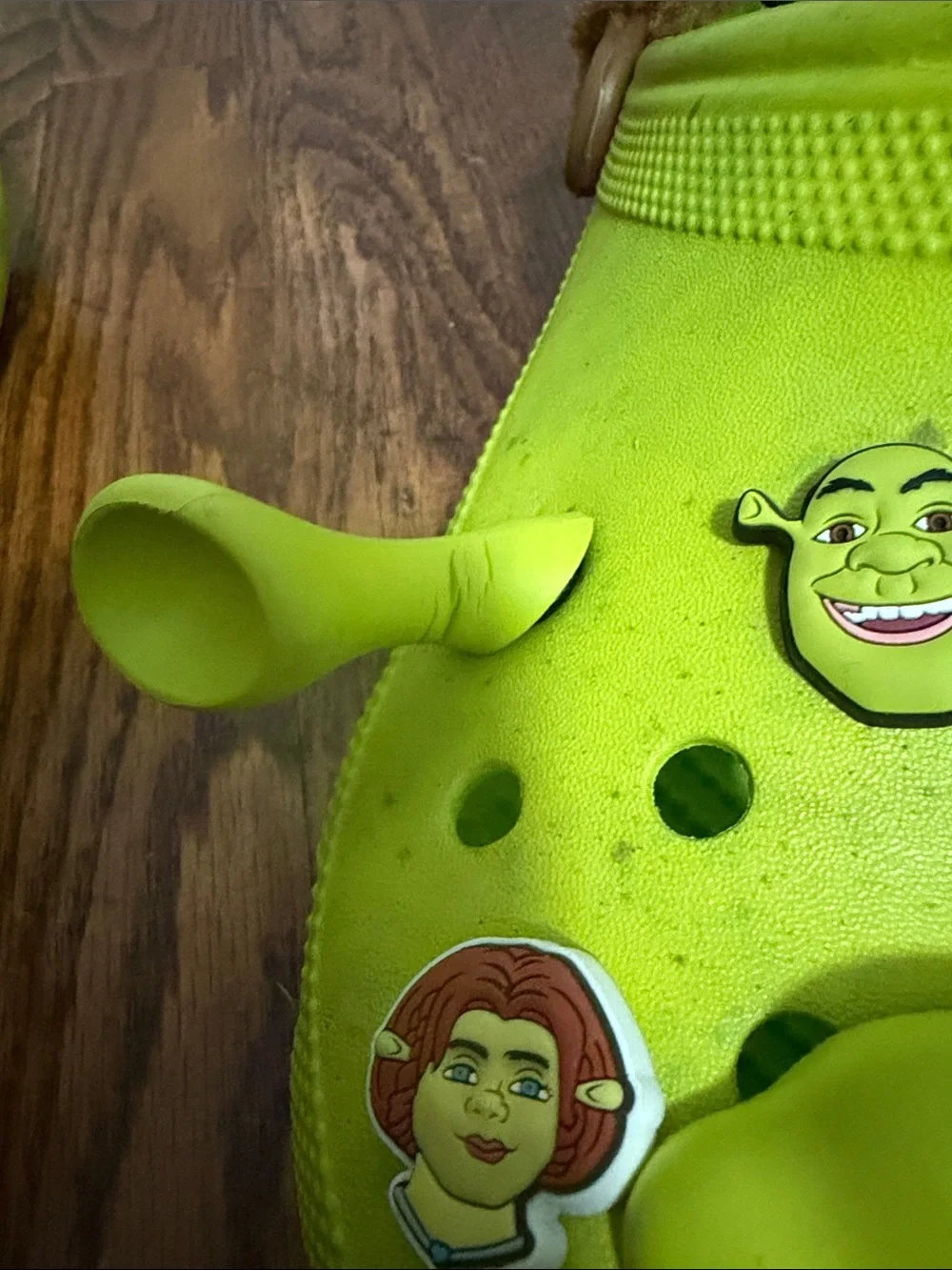 CROCS X Shrek Neon Lime Green Clog Sandals with Brown Fuzzy Heel Strap